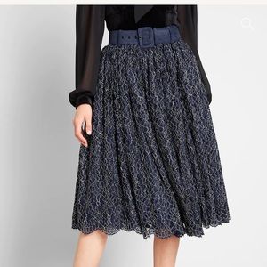 ModCloth Collectif Lotte Lace Swing Midi Skirt Navy XS NWT